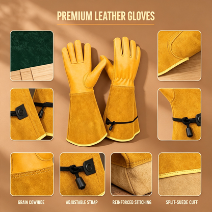 Leather Gardening Gloves with Extended Cuff