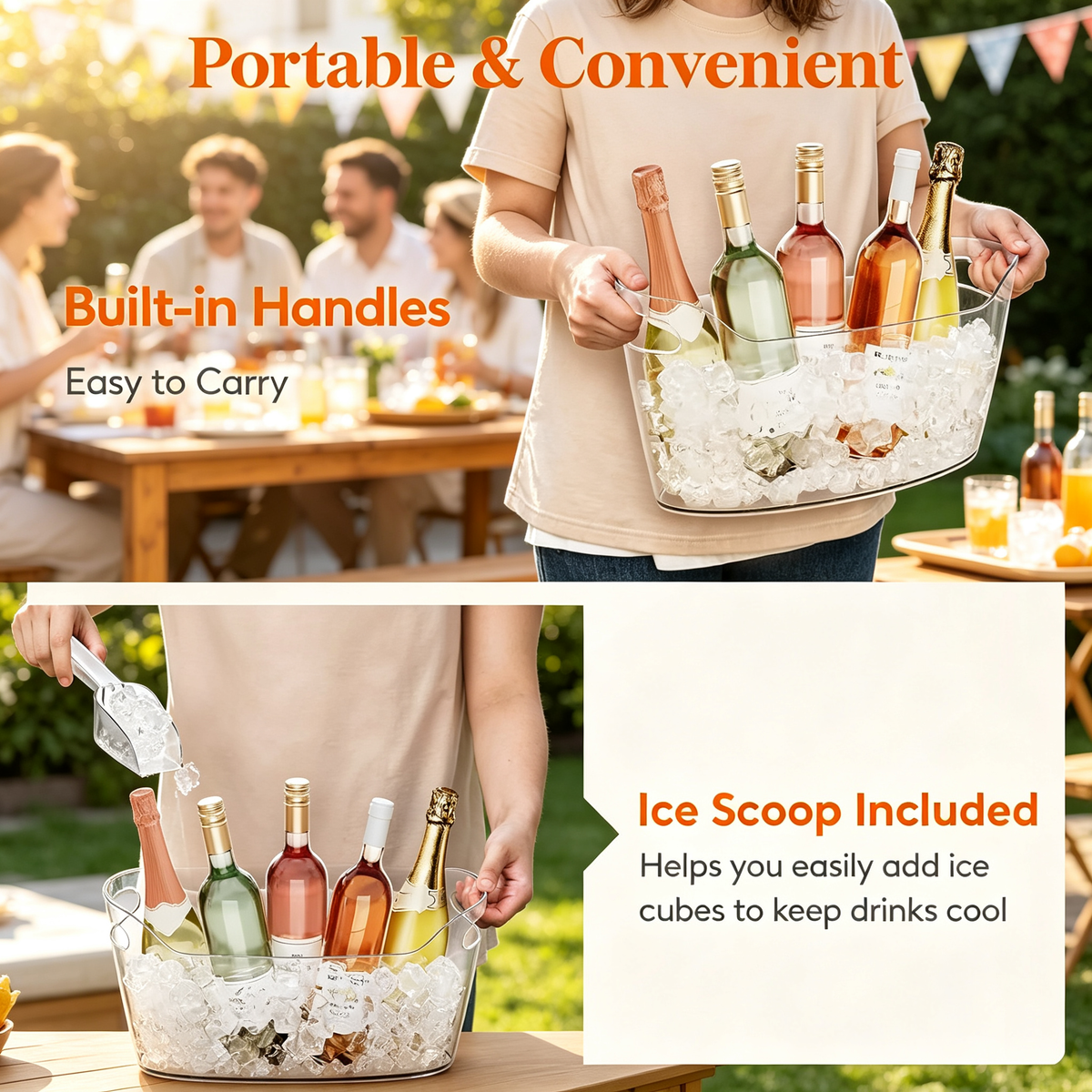 6.5L Clear Plastic Ice Bucket with Ice Scoops