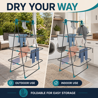 3-Tier Foldable Clothes Drying Rack with Adjustable Hanging Arms