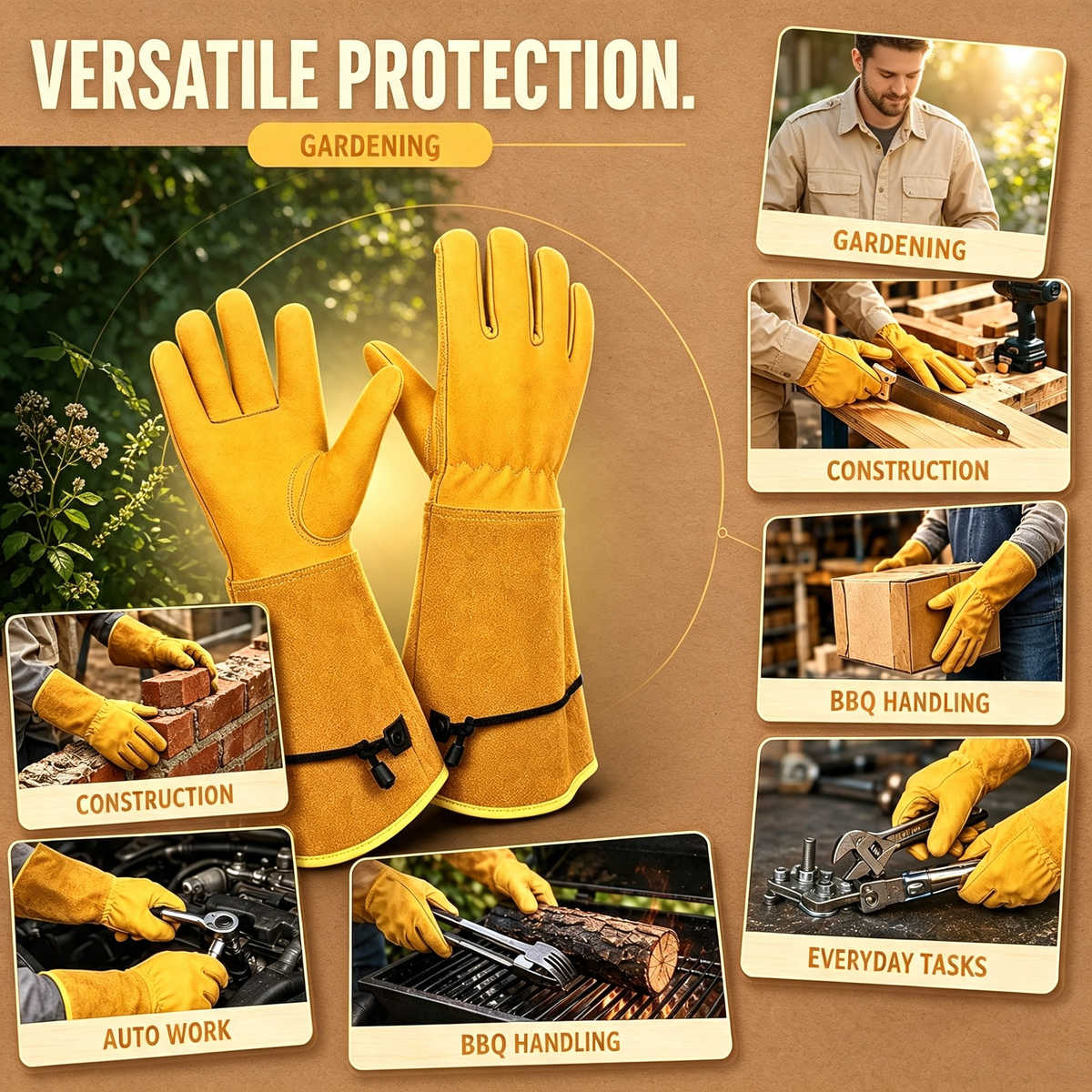 Leather Gardening Gloves with Extended Cuff