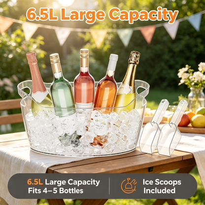 6.5L Clear Plastic Ice Bucket with Ice Scoops