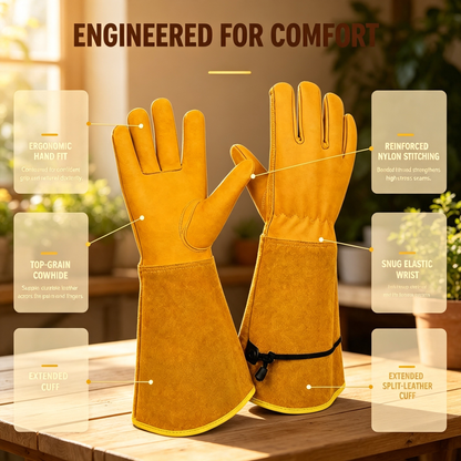 Leather Gardening Gloves with Extended Cuff