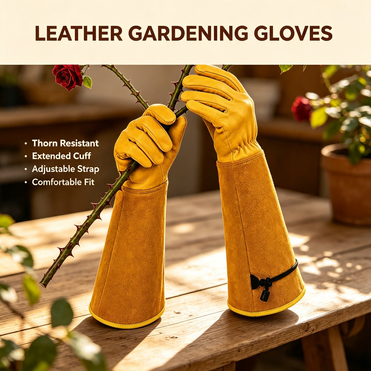 Leather Gardening Gloves with Extended Cuff